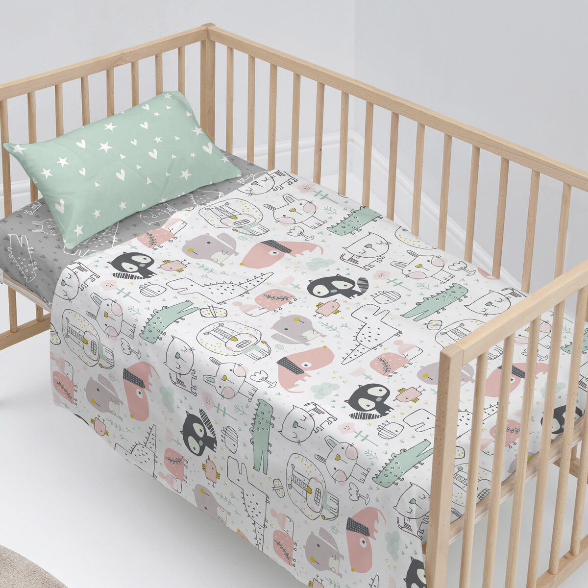 Bäddset HappyFriday Moshi Moshi Best buddies  Multicolour Babysäng 2 Delar